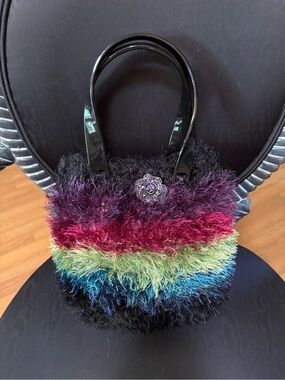 Hand Knit Felted Handbag with cute Rhinestone Detail.  New